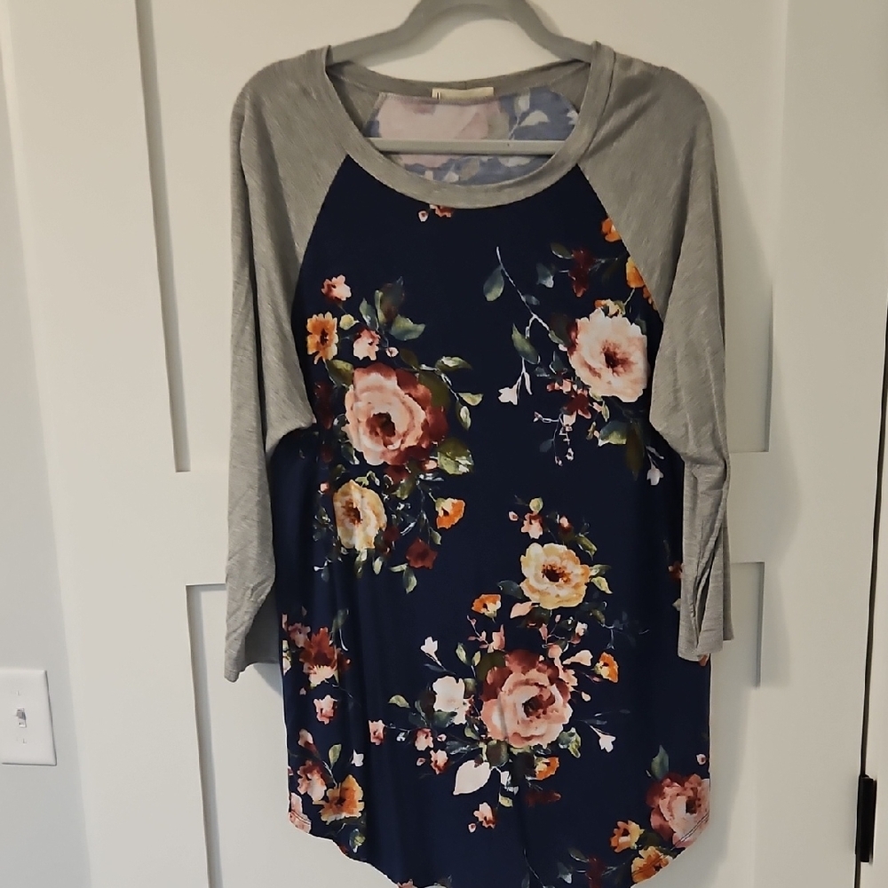 First Looks Blue and Orange Raglan 3/4 Sleeve Tunic